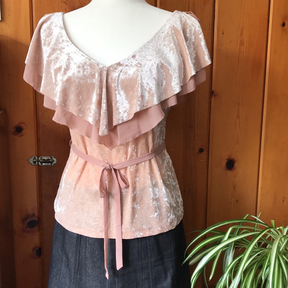WHBM Pink Velvet Ruffled Blouse